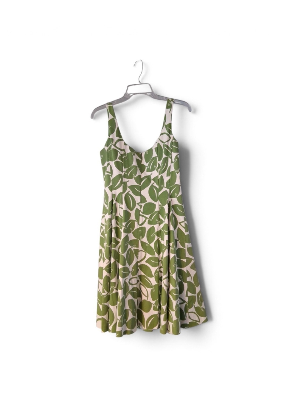 Nine West Dress Size 12 Sleeveless White/Green Leaf Print Fit & Flare